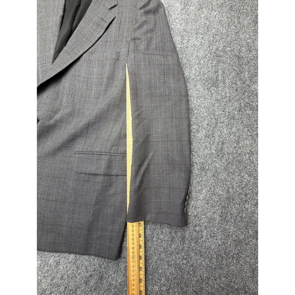 Vintage Burberrys Mens 46 Gray Blue Plaid 100% Wool Blazer Sport Coat